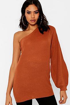 Boohoo Exposed Shoulder Balloon Sleeve Jumper