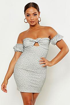 Boohoo Daisy Twist Front Mini Bodycon Dress