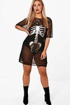 Boohoo Plus Amber Halloween Mesh Skeleton T-shirt Dress