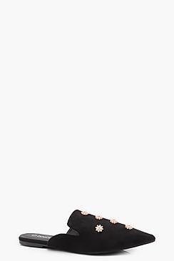 Boohoo Polly Pearl Trim Pointed Mule Flat