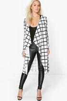 Boohoo Petite Tilly Grid Check Oversized Duster Jacket Ivory