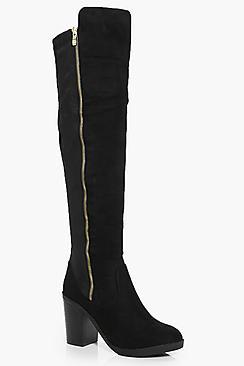 Boohoo Lena Zip Side Over The Knee Boot