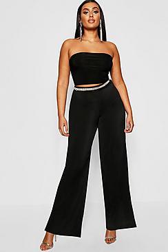 Boohoo Plus Disco Slinky Wide Leg Trouser