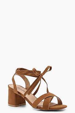 Boohoo Wide Fit Cross Strap Ankle Wrap Mid Block Heels