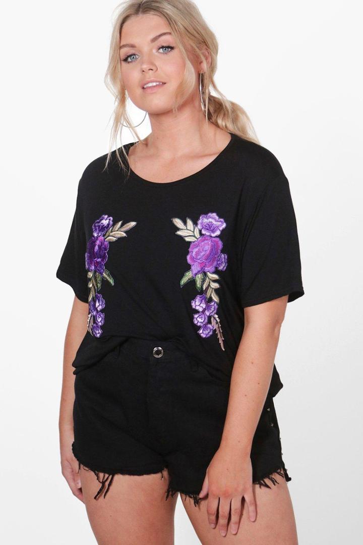 Boohoo Plus Anna Applique Oversized Tee Black
