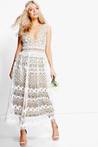 Boohoo Boutique Cora Corded Lace Maxi Dress Ivory