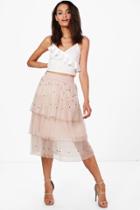 Boohoo Boutique Farah Beaded Layered Tulle Skirt Taupe