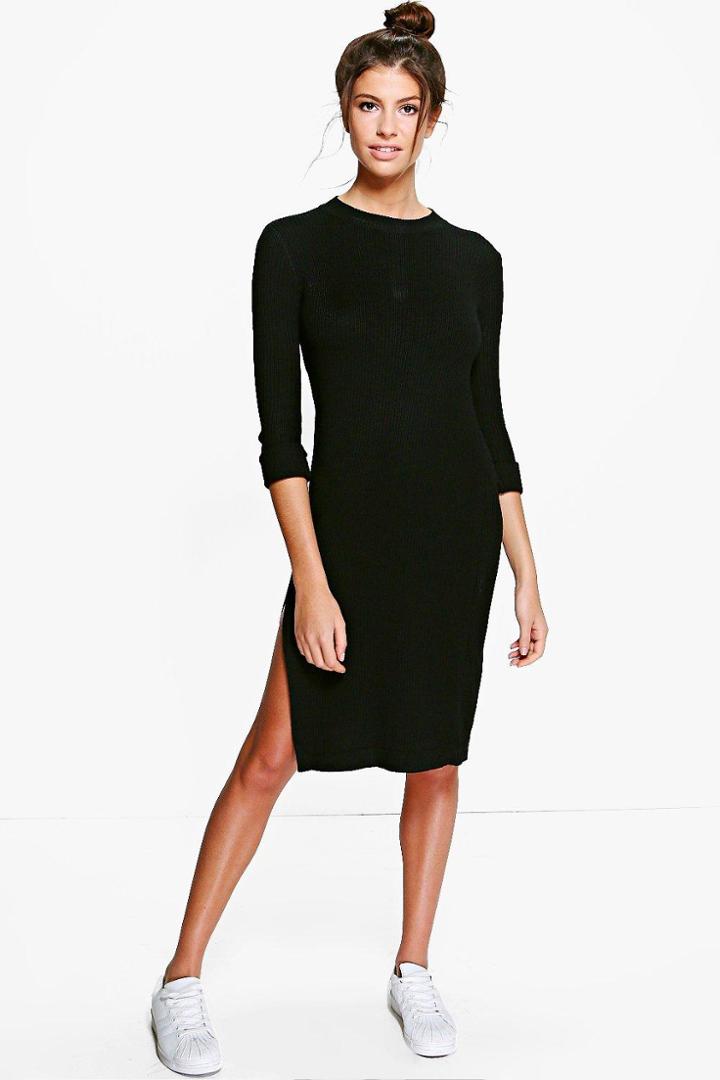 Boohoo Emma Soft Knit Jumper Dress Black