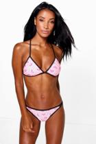 Boohoo Morocco Watermelon Zig Zag Stitch Triangle Bikini Pink