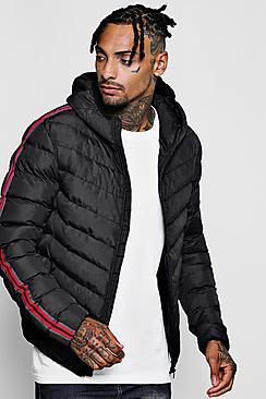 Boohoo Striped Tape Hooded Puffer Jacket