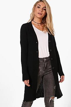 Boohoo Rosie Oversized Rib Button Cardigan