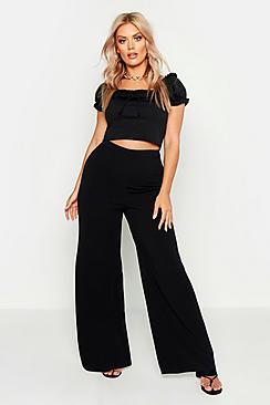 Boohoo Plus Basic Crepe Wide Leg Trousers