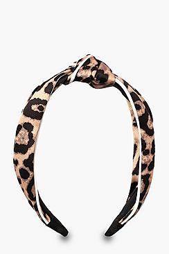 Boohoo Leopard Piping Twist Knot Headband