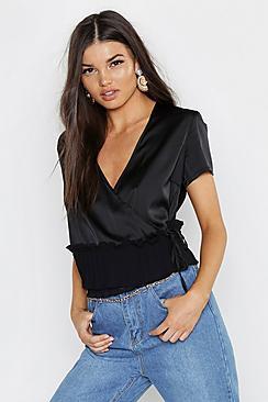 Boohoo Woven Sheered Waist Collar Detail Top