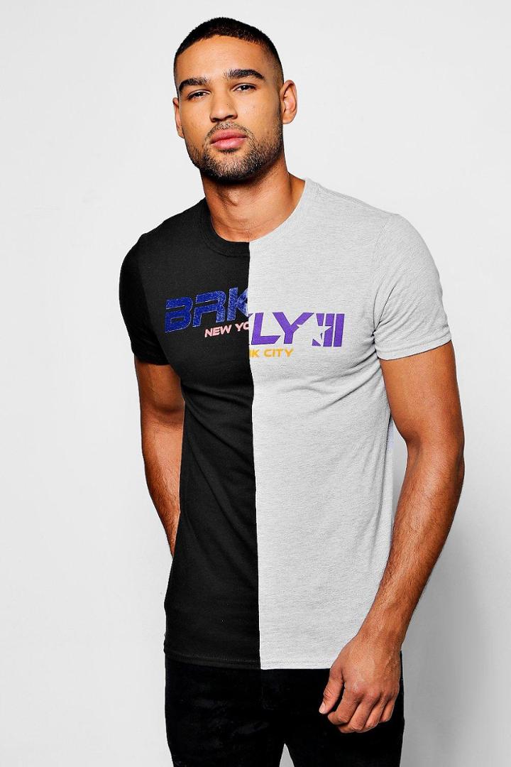 Boohoo Spliced Brooklyn Print T-shirt Black