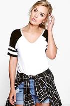 Boohoo Plus Oriana V Neck Striped Sleeve Top