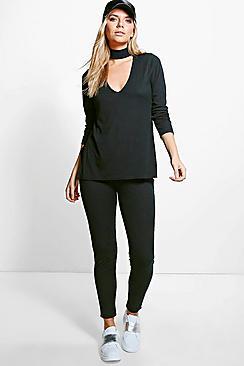 Boohoo Amy Rib Knit Choker Loungewear Set