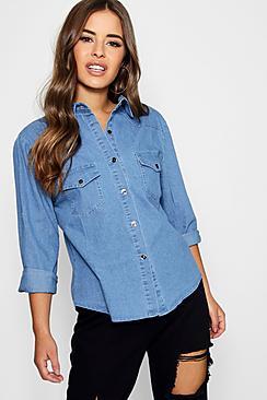 Boohoo Petite Amber Slim Fit Denim Shirt