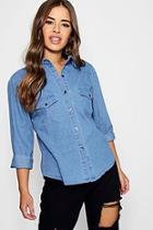 Boohoo Petite Amber Slim Fit Denim Shirt