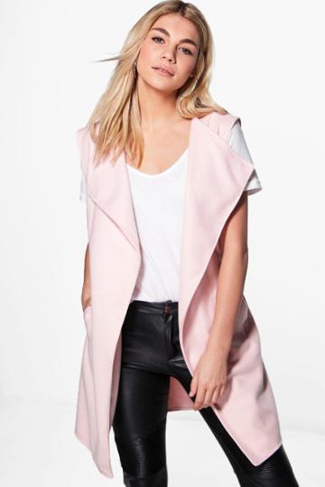 Boohoo Leah Sleeveless Wool Look Belted Coat Pink
