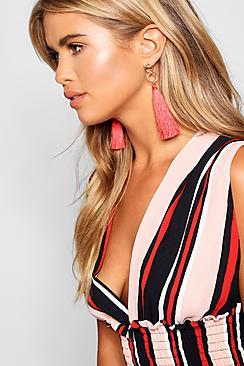 Boohoo Gold Ring Tassel Earring