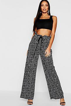 Boohoo Dalmation Spot Paperbag Wide Leg Trousers
