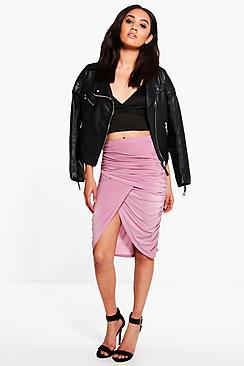 Boohoo Petite Lucy Ruched Wrap Midi Skirt