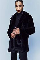 Boohoo Premium Black Faux Fur Double Breasted Pea Coat