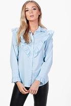Boohoo Elise Ruffle Yoke And Cuff Shirt