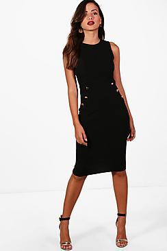Boohoo Theresa Formal Button Detail Fitted Midi Dress