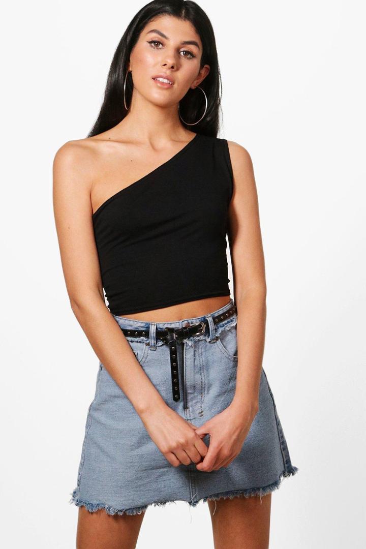 Boohoo Georgina One Shoulder Crop Top Black