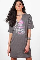 Boohoo Ima Spliced Printed Choker T-shirt Dress