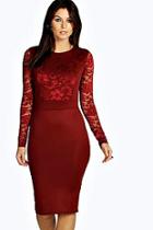 Boohoo Lace Long Sleeve Bodycon Midi Dress