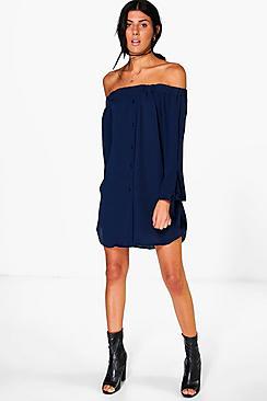 Boohoo Valerie Tie Sleeve Off Shoulder Shift Dress