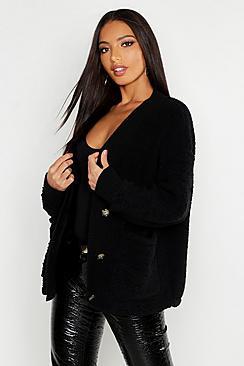 Boohoo Knitted Borg Cardigan With Rib Trim