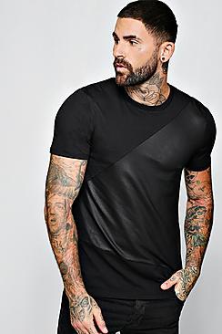 Boohoo Spliced Pu Panel T-shirt With Curve Hem