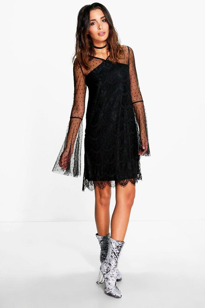 Boohoo Holly Lace Mix A-line Shift Dress Black