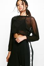 Boohoo Lilly Oversized Mesh Long Sleeve Crop Black