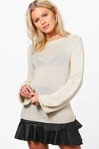 Boohoo Violet Flare Sleeve Jumper Stone