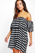 Boohoo Petite Marissa Stripe Frill Off Shoulder Dress