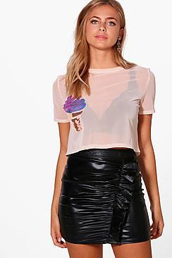 Boohoo Heather Mesh Applique Crop T-shirt