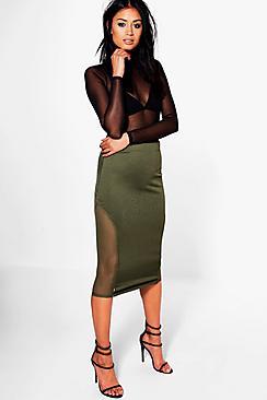 Boohoo Alexi Mesh Insert Midi Skirt