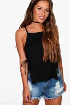 Boohoo Petite Miranda Eyelet Side Cami Top Black