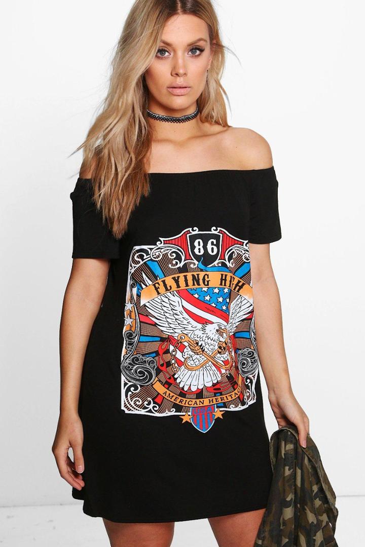 Boohoo Plus Jenni Off The Shoulder Band Tee Dress Multi