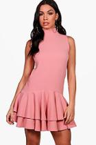 Boohoo High Neck Sleeveless Drop Hem Shift Dress