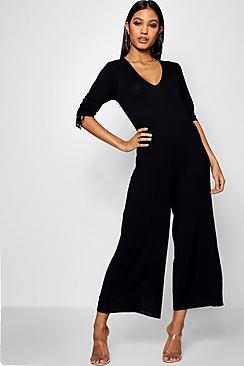 Boohoo Ruched Sleeve Tea Style Culotte Jumpsuit