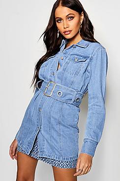 Boohoo Belted Longline Denim Jacket
