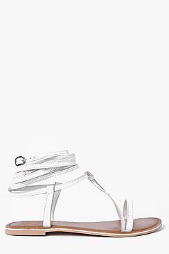 Boohoo Boutique Orla Wrap Strap Leather Ghillie Sandals