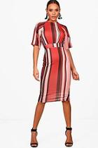 Boohoo Beau Split Sleeve Stripe Wiggle Detail Midi Dress
