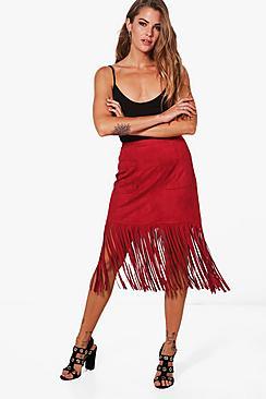 Boohoo Liberty Pocket Front Suedette Tassle Skirt